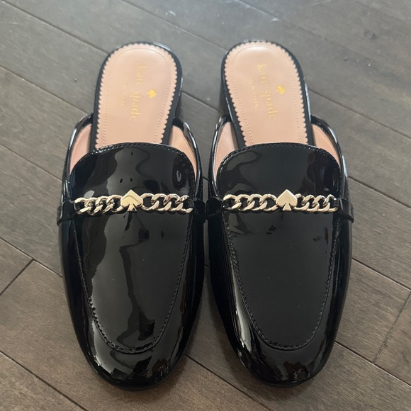 kate spade Shoes - kate spade Black Patent Leather Chain Trim Mules